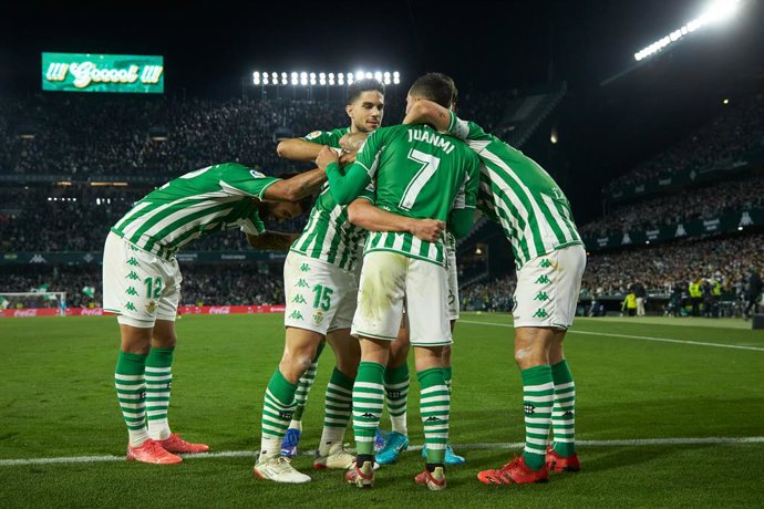 Alex Moreno of Real Betis celebrates a goal during the spanish league, La Liga Santander, football match played between Real Betis and Real Sociedad at Benito Villamarin stadium on December 12, 2021, in Sevilla, Spain.