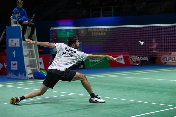 El jugador de bádminton español Kike Peñalver durante su participación en el Mundial de Huelva 2021