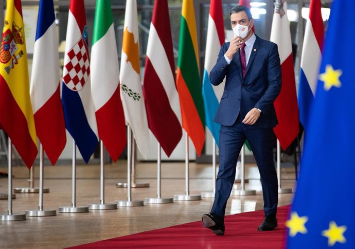 El presidente del Gobierno, Pedro Sánchez, a su llegada al Consejo Europeo en Bruselas