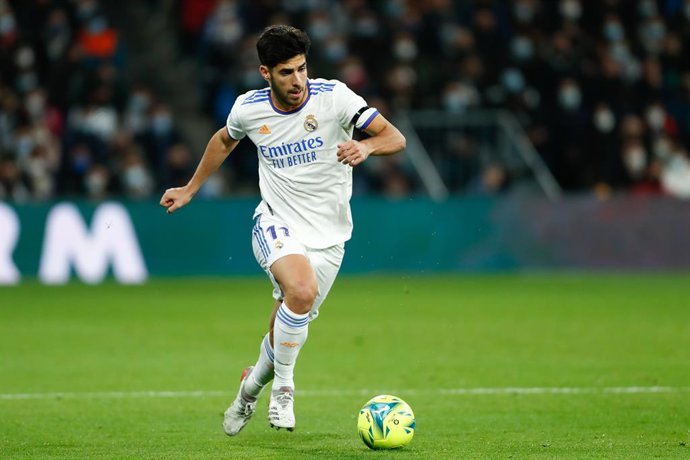Marco Asensio of Real Madrid in action during the spanish league, La Liga Santander, football match played between Real Madrid and Atletico de Madrid at Santiago Bernabeu stadium on December 12, 2021, in Madrid, Spain.