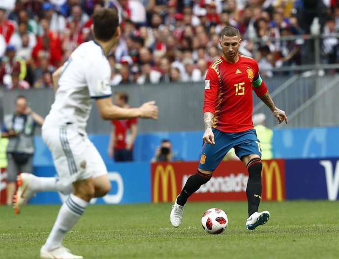 Archivo - El futbolista español Sergio Ramos, durante el partido de octavos de final del Mundial de 2018 ante la selección de Rusia.