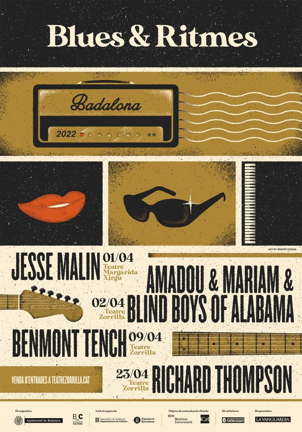 Cartel del Festival Blues & Ritmes 2022, que celebrará una nueva edición del 1 al 23 de abril en Badalona (Barcelona)