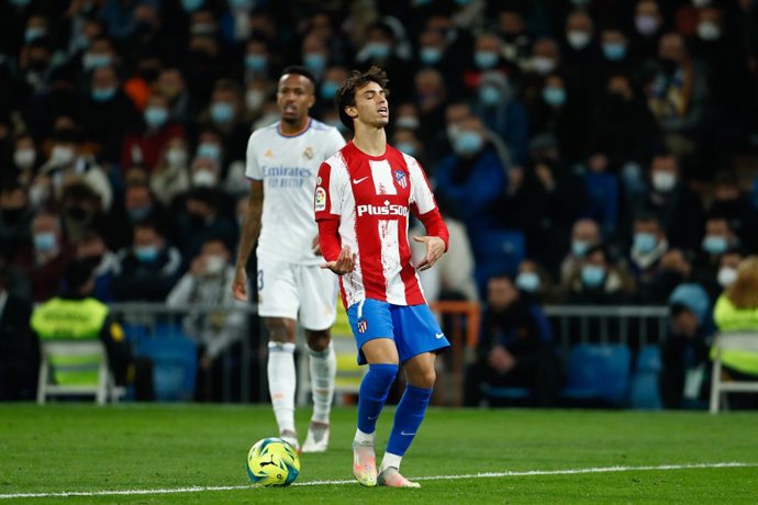 Joao Felix of Atletico de Madrid laments during the spanish league, La Liga Santander, football match played between Real Madrid and Atletico de Madrid at Santiago Bernabeu stadium on December 12, 2021, in Madrid, Spain.