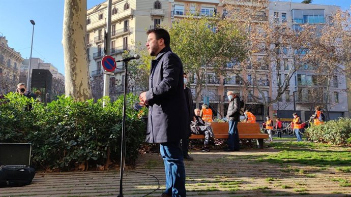 El president de la Generalitat, Pere Aragons, en declaracions abans de la manifestació de Somescola