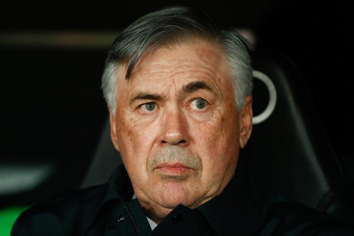 Carlo Ancelotti, coach of Real Madrid, looks on during the spanish league, La Liga Santander, football match played between Real Madrid and Atletico de Madrid at Santiago Bernabeu stadium on December 12, 2021, in Madrid, Spain.