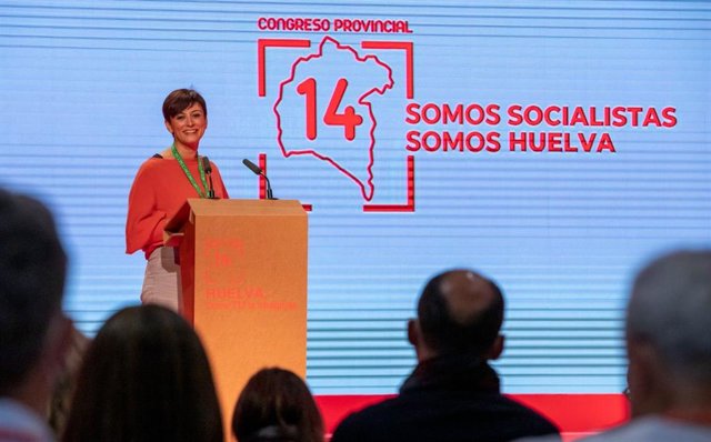 La ministra portavoz del Gobierno de España, Isabel Rodríguez, en su intervención en el 14º Congreso Provincial del PSOE de Huelva.