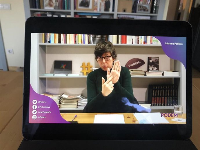 La coordinadora autonómica de Podem, Pilar Lima, este sábdo durante la reunión del Consejo Ciudadano Valenciano (CCV) de la formación