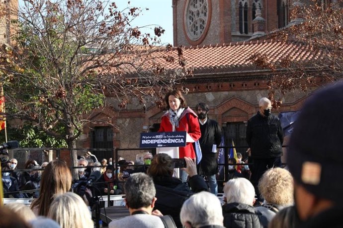 La presidenta de l'ANC, Elisenda Paluzie, en un acte per la manifestació de Somescola