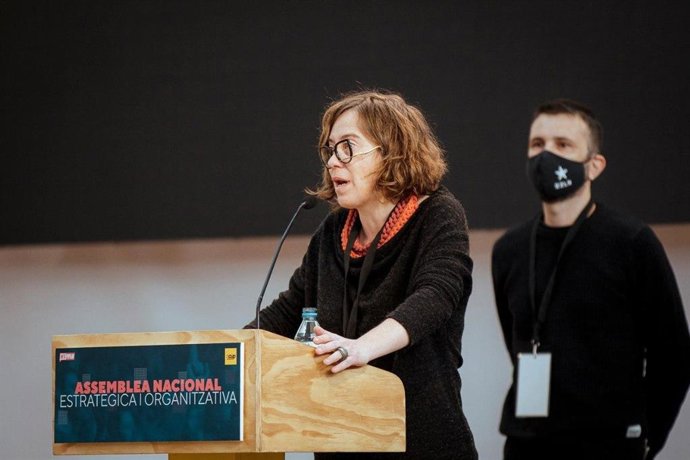 La portaveu de la CUP en el Parlament, Eullia Reguant, durant un acte polític de la formació.