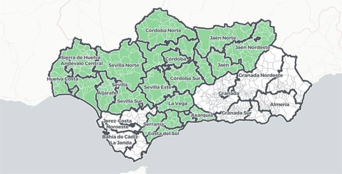 Mapa de niveles de alerta Covid por municipios y distritos sanitarios vigente en Andalucía desde el 18 al 28 de diciembre de 2021