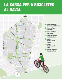 Mapa de los cambios contemplados en el barrio del Raval de Barcelona para priorizar peatones y bicicletas
