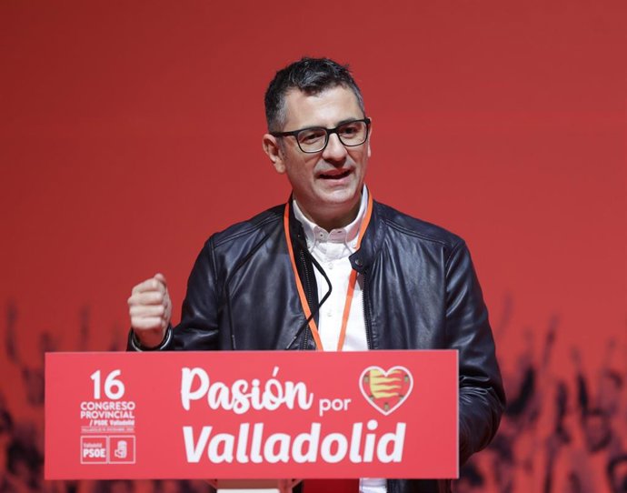 El ministro de Presidencia, Félix Bolaños, durante su intervención en el mitin del PSOE de Valladolid.