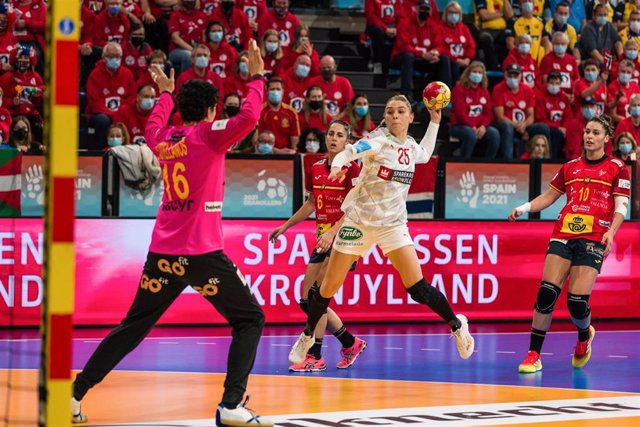 Trine Ostergaard Jensen of Denmark in action during the 25th IHF Women's World Championship 2021 for 3rd and 4th match between Denmark and Spain at Palau d'Esports de Granollers on December 19, 2021 in Granollers, Barcelona, Spain.