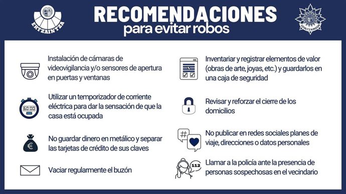Cartel con las recomendaciones de la Ertzaintza para evitar robos en viviendas estas Navidades