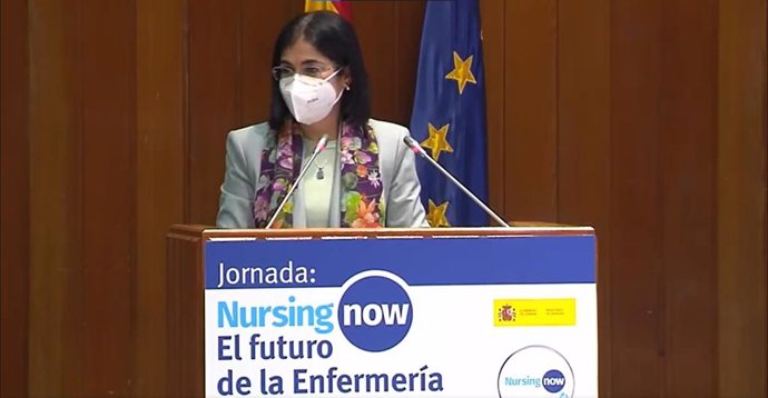 La ministra de Sanidad, Carolina Darias, durante su intervención en la clausura de la jornada 'Nursing Now: el futuro de la enfermería en España', en Madrid (España), a 20 de diciembre de 2021.