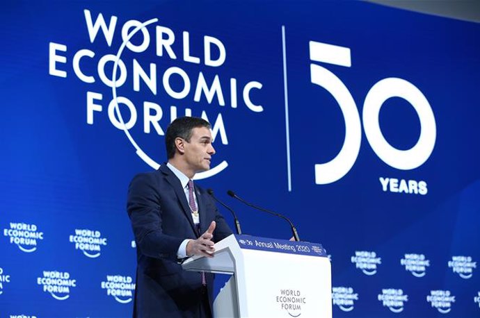 Archivo - El presidente del Gobierno, Pedro Sánchez durante su intervención en el Foro Económico Mundial, en Davos (Suiza), a 22 de enero de 2020.