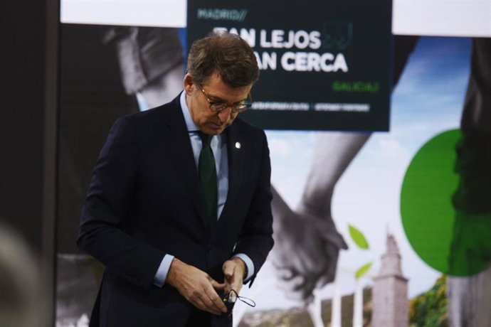 El presidente de la Xunta de Galicia, Alberto Núñez Feijóo, en el acto de inauguración de la línea de AVE Madrid-Galicia.
