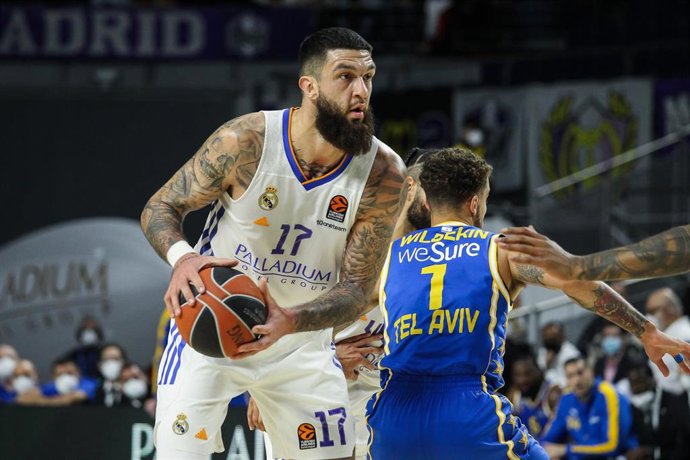 Vicent Poirier of Real Madrid in action during Turkish Airlines EuroLeague basketball match played between Real Madrid and Maccabi Tel Aviv at Wizink Center on December 2, 2021, in Madrid, Spain.