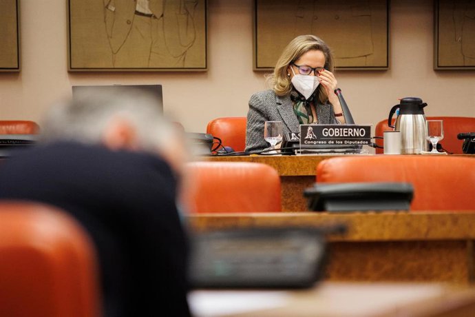 La vicepresidenta primera del Gobierno y ministra de Asuntos Económicos y Transformación Digital, Nadia Calviño, comparece en la Comisión Mixta para la Unión Europea en el Congreso