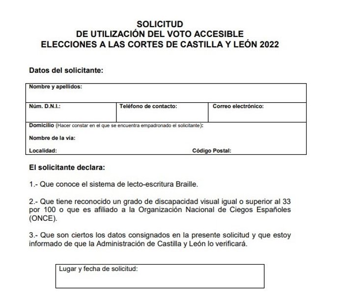 Captura de la Orden publicada en el Bocyl con el modelo de solicitud de voto