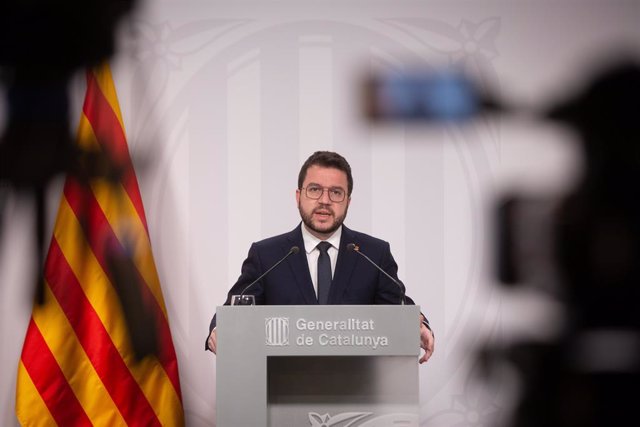 El president de la Generalitat, Pere Aragonès, en una compareixença sobre la pandèmia