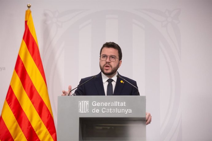 El president de la Generalitat, Pere Aragons, intervé en la roda de premsa 