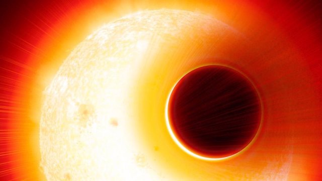 Impresión artística de HAT-P-11b, un exoplaneta que orbita alrededor de su estrella anfitriona a solo una vigésima parte de la distancia de la Tierra al sol.