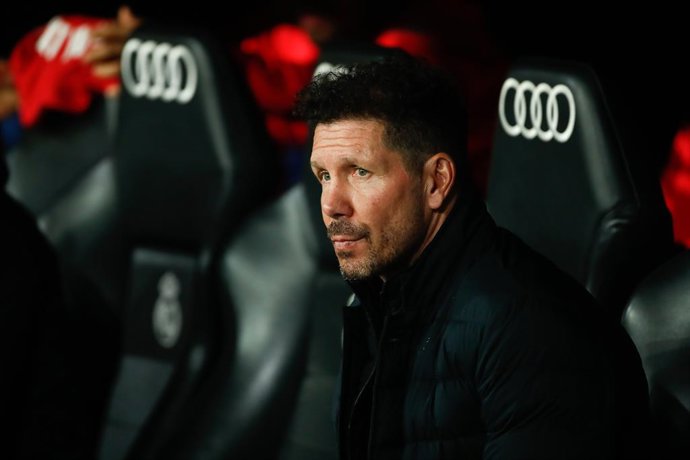 Diego Pablo Simeone, coach of Atletico de Madrid, looks on during the spanish league, La Liga Santander, football match played between Real Madrid and Atletico de Madrid at Santiago Bernabeu stadium on December 12, 2021, in Madrid, Spain.