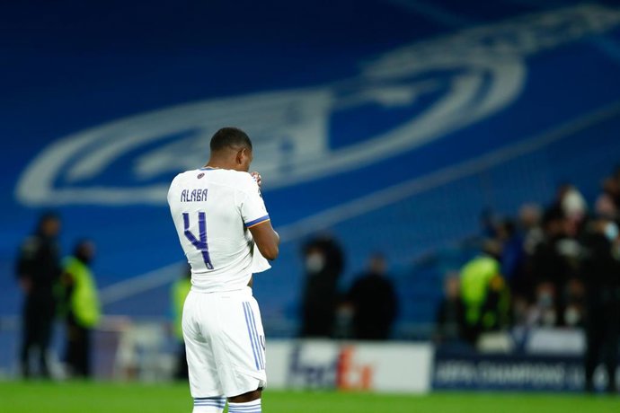 David Alaba of Real Madrid gestures during the UEFA Champions League, Group D, football match played between Real Madrid and FC Internazionale Milano at Santiago Bernabeu stadium on December 7, 2021, in Madrid, Spain.