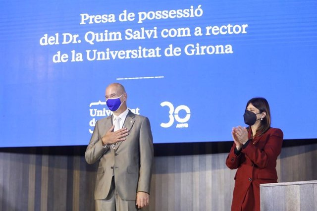 El rector de la Universitat de Girona (UdG) durant l'acte de presa de possessió del càrrec