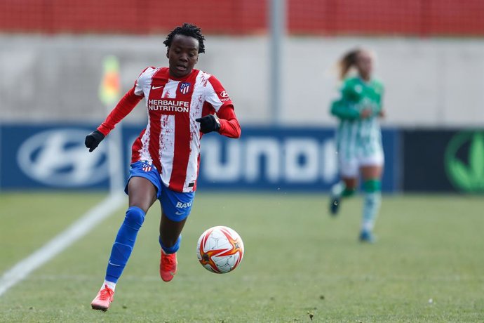 Thembi Kgatlana of Atletico de Madrid in action during the Spanish Womens League, Liga Iberdrola, football match played between Atletico de Madrid and Real Betis Balompie at Centro Deportivo Wanda on December 18, 2021, in Alcala de Henares, Madrid, Spa