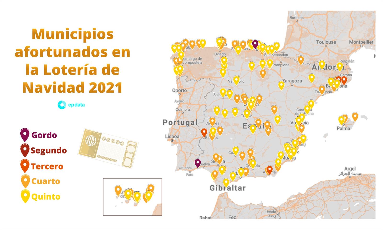 Municipios afortunados en la Lotería de Navidad 2021