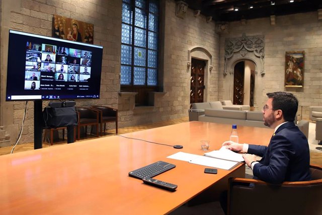 El presidente de la Generalitat, Pere Aragonès, encabeza telemáticamente la puesta en marcha del Consell de la Catalunya Exterior, a 22 de diciembre de 2021.