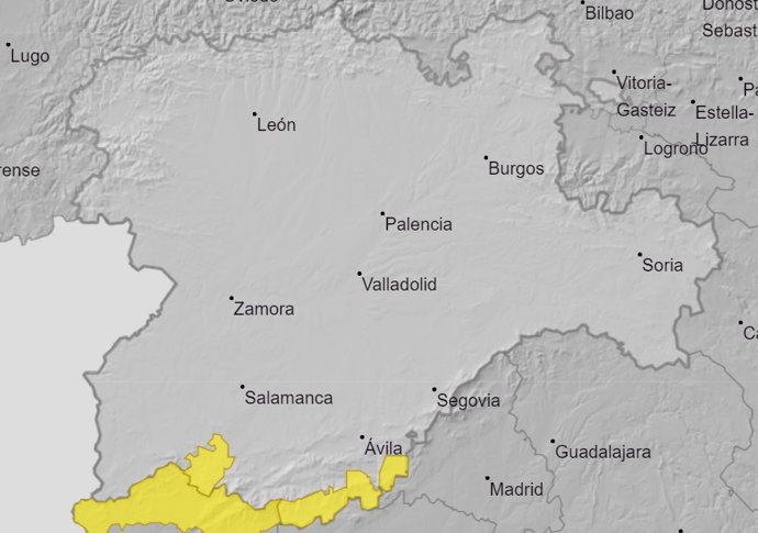 Imagen de los avisos por lluvias que afectan a las provincias de Ávila y Salamanca.