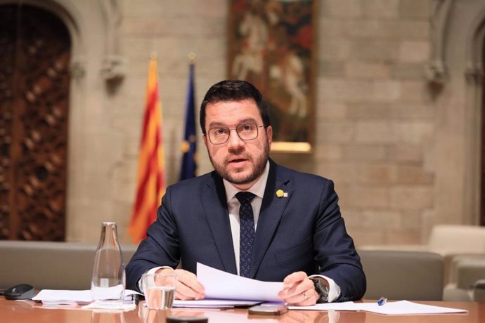 El presidente de la Generalitat, Pere Aragons, durante la Conferencia de Presidentes autonómicos en la que ha participado telemáticamente.