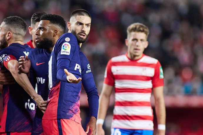 Yannick Carrasco of Atletico de Madrid gestures during the spanish league, La Liga Santander, football match played between Granada CF and Atletico de Madrid at Nuevo Los Carmenes stadium on December 22, 2021, in Granada, Spain.