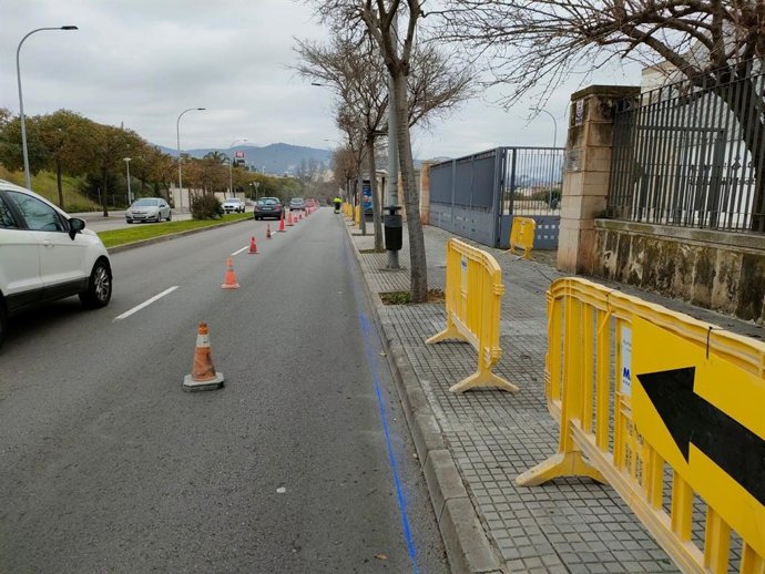 Obras en las aceras frente a Son Moix.