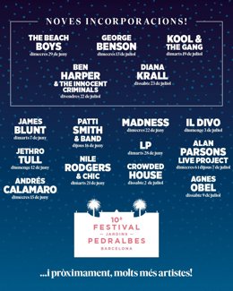 Cartel del 10 Festival Jardins de Pedralbes, que suma a The Beach Boys, Ben Harper, George Benson y Diana Krall