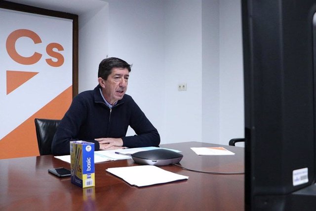 El vicepresidente de la Junta y coordinador de Cs en Andalucía, Juan Marín, este jueves durante la reunión telemática del Comité Autonómico de su partido.
