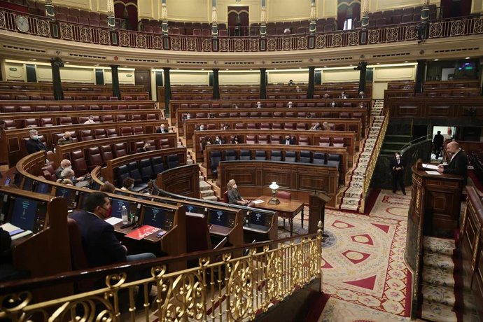Asistentes a una sesión plenaria en el Congreso de los Diputados, a 23 de diciembre de 2021, en Madrid, (España). Durante el Pleno han debatido sobre varios Proyectos de Ley. Uno de ellos sobre el Concierto Económico con el País Vasco, y otro sobre la g