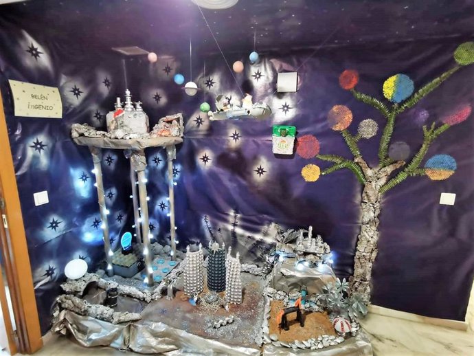 El belén futurista del Hospital de Día de Salud Mental de Adultos del Juan Ramón Jiménez de Huelva.