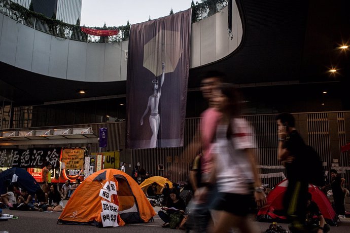 Manifestantes en Hong Kong en la llamada "Umbrella Square".
