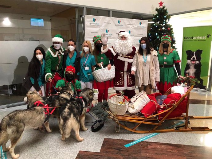 Quirónsalud Málaga recibe la visita de Papá Noel en trineo guiado por sus perros