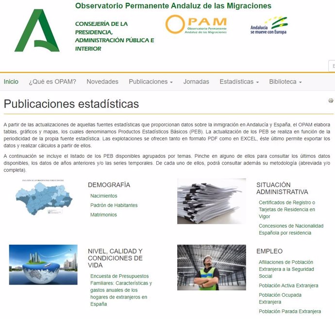 Página web del Observatorio de la Inmigración en Andalucía