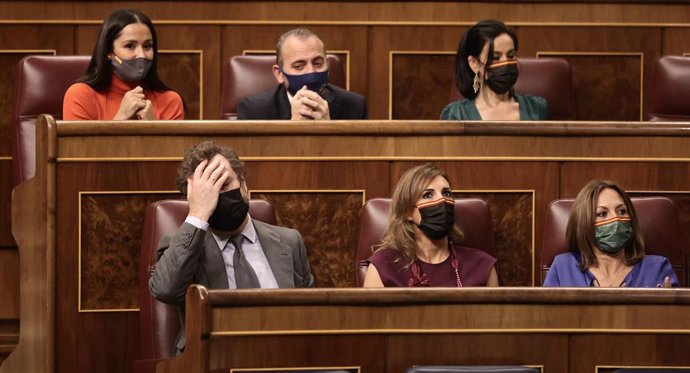 Archivo - La bancada de Vox en el Congreso, con su portavoz, Iván Espinosa de los Monteros, abajo a la izquierda, durante una sesión plenaria en el Congreso