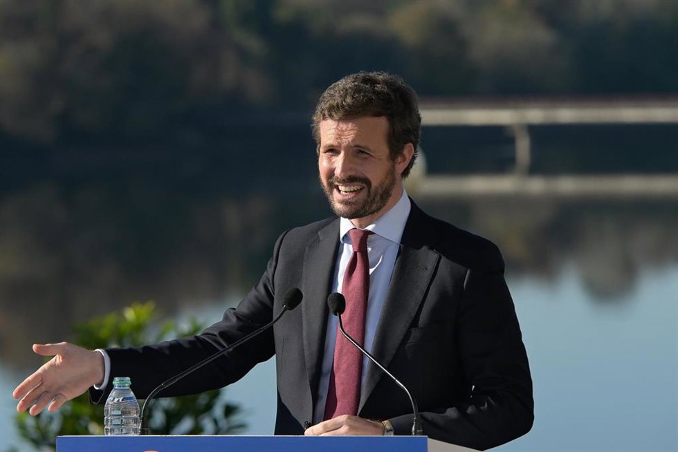 El presidente del PP, Pablo Casado, interviene en la última Junta Directiva Provincial del PP de A Coruña de 2021.