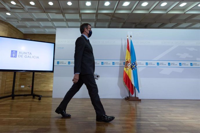 El presidente de la Xunta, Alberto Núñez Feijóo, en la rueda de prensa del Consello del 10 de diciembre de 2021.