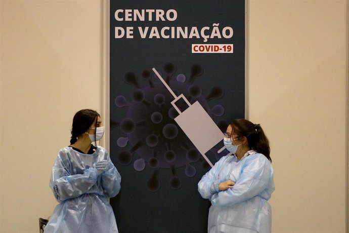 Centro de vacunación en Lisboa.