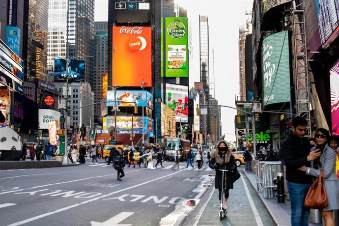 La plaza de Times Square, en Nueva York, durante la pandemia de coronavirus