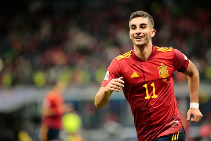 Archivo - Ferran Torres (Spain) celebrating after scoring the second goal during the UEFA Nations League, Semi-finals football match between Italy and Spain on October 6, 2021 at Giuseppe Meazza stadium in Milan, Italy - Photo Nderim Kaceli / DPPI